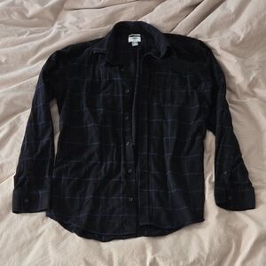 Old Navy Men's Black And Blue Plaid Button Down Shirt Size L Tall Slim Fit